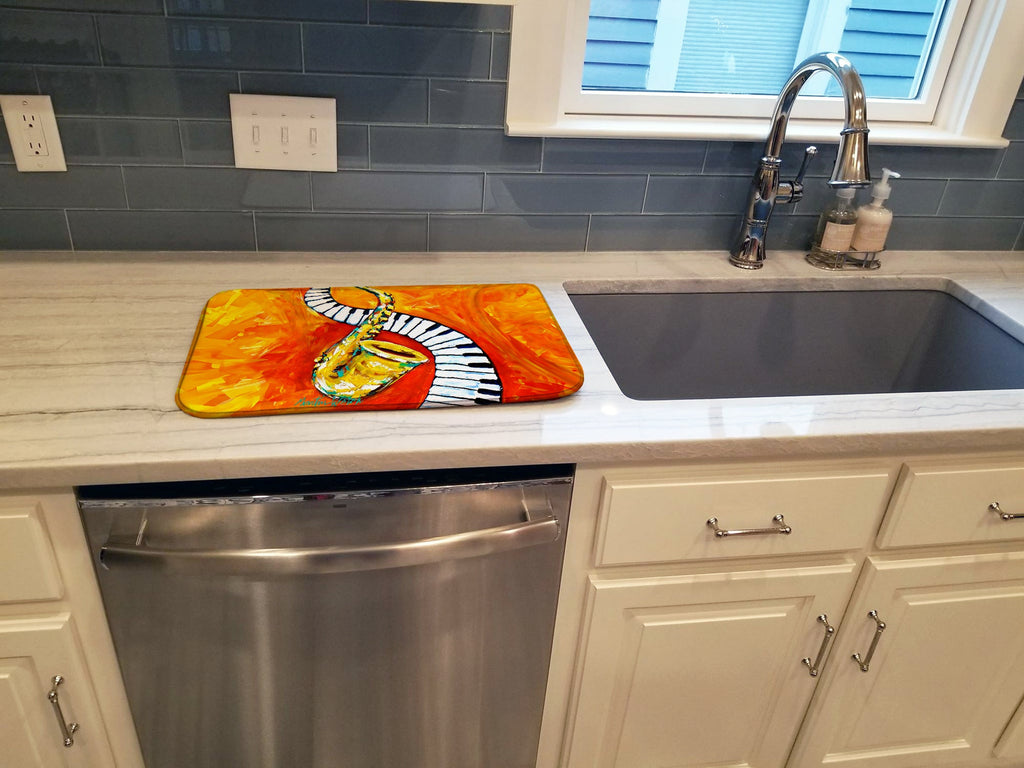 Something Blues Saxaphone and Piano Dish Drying Mat Absorbent Dish Drying Mat Pad for Kitchen Counter Dish Drainer Mat for Countertop, 14 x 21", Multicolor