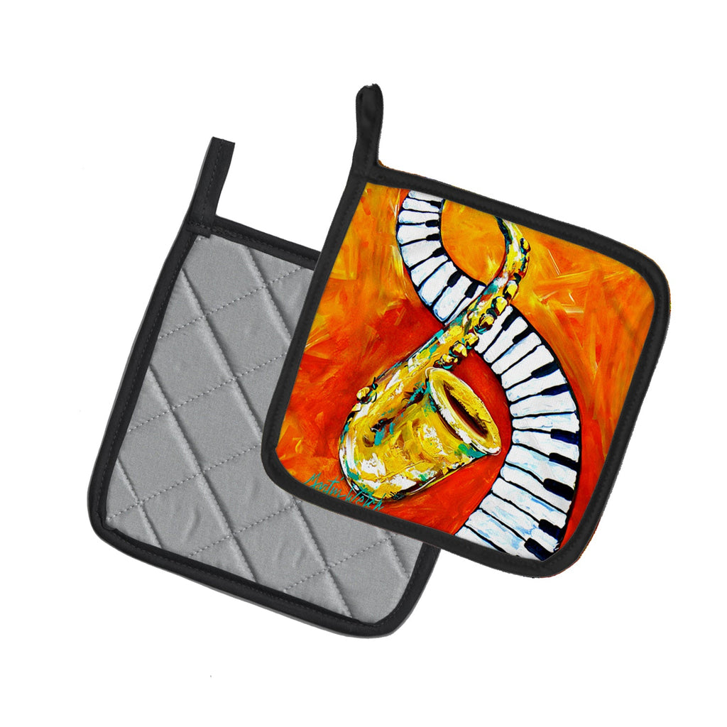 Something Blues Saxaphone and Piano Pot Holder Set of 2 Heat Resistant Quilted Hot Pads 7.5 x 7.5 Inch, Insulated Kitchen Trivets for Cooking & Baking