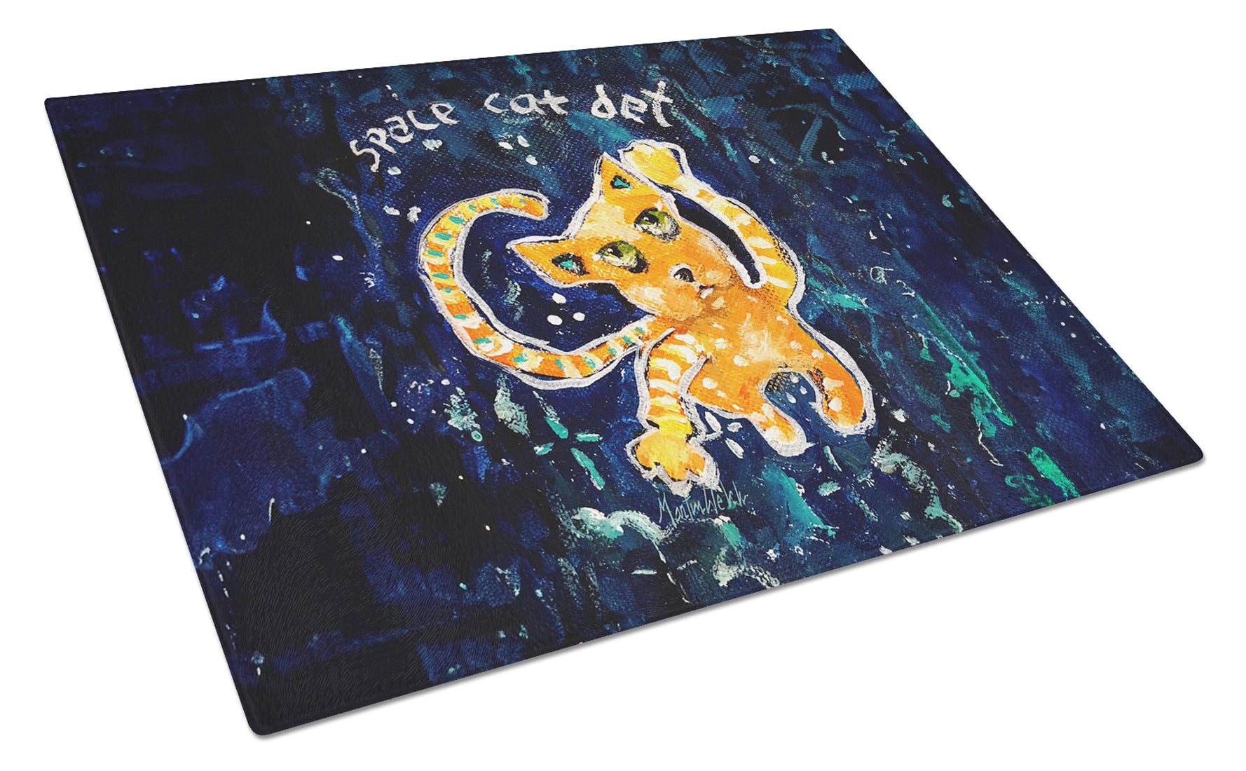 Space Cat Det Cat Cutting Board Tempered Glass Kitchen Cutting Surface, Heat Resistant Chopping, Non-Slip Feet, Food Prep & Serving