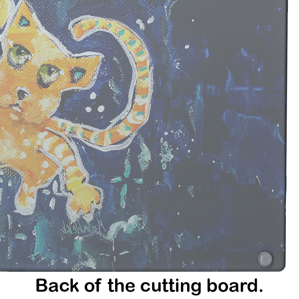 Space Cat Det Cat Cutting Board Tempered Glass Kitchen Cutting Surface, Heat Resistant Chopping, Non-Slip Feet, Food Prep & Serving