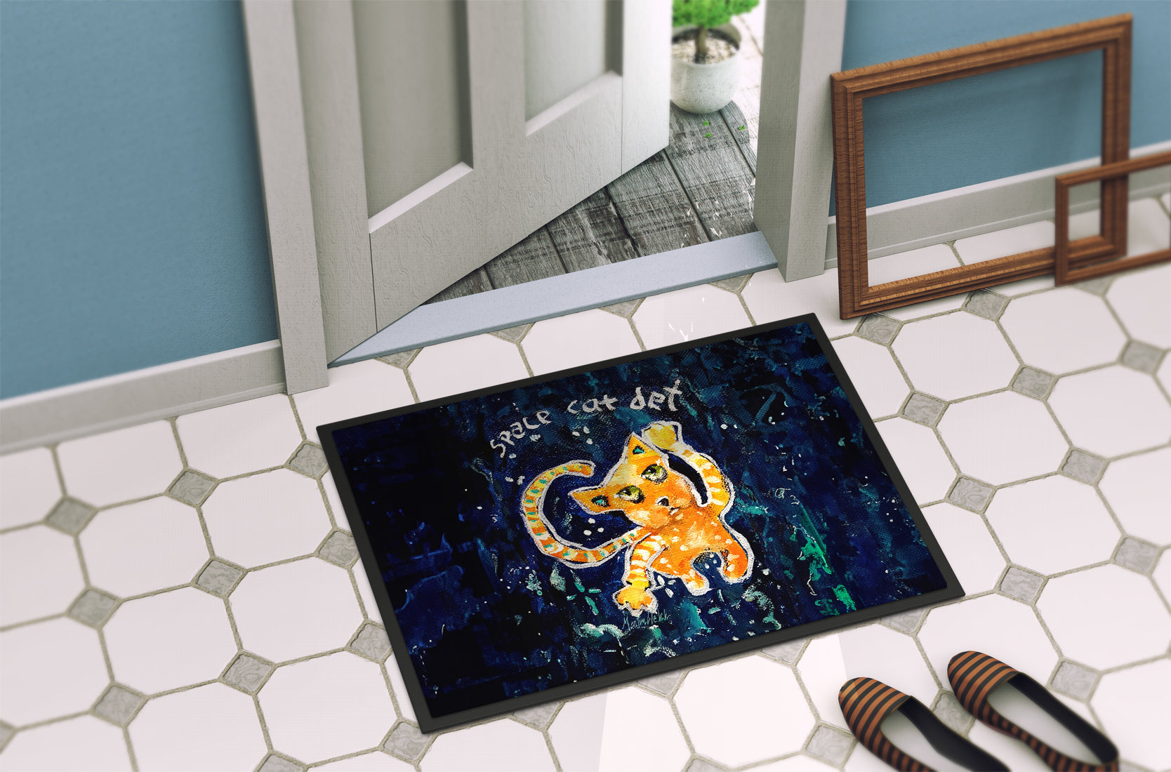 Space Cat Det Cat Doormat Indoor Outdoor 18H X 27W Front Door Mat Rugs for Entryway, Non Slip Washable