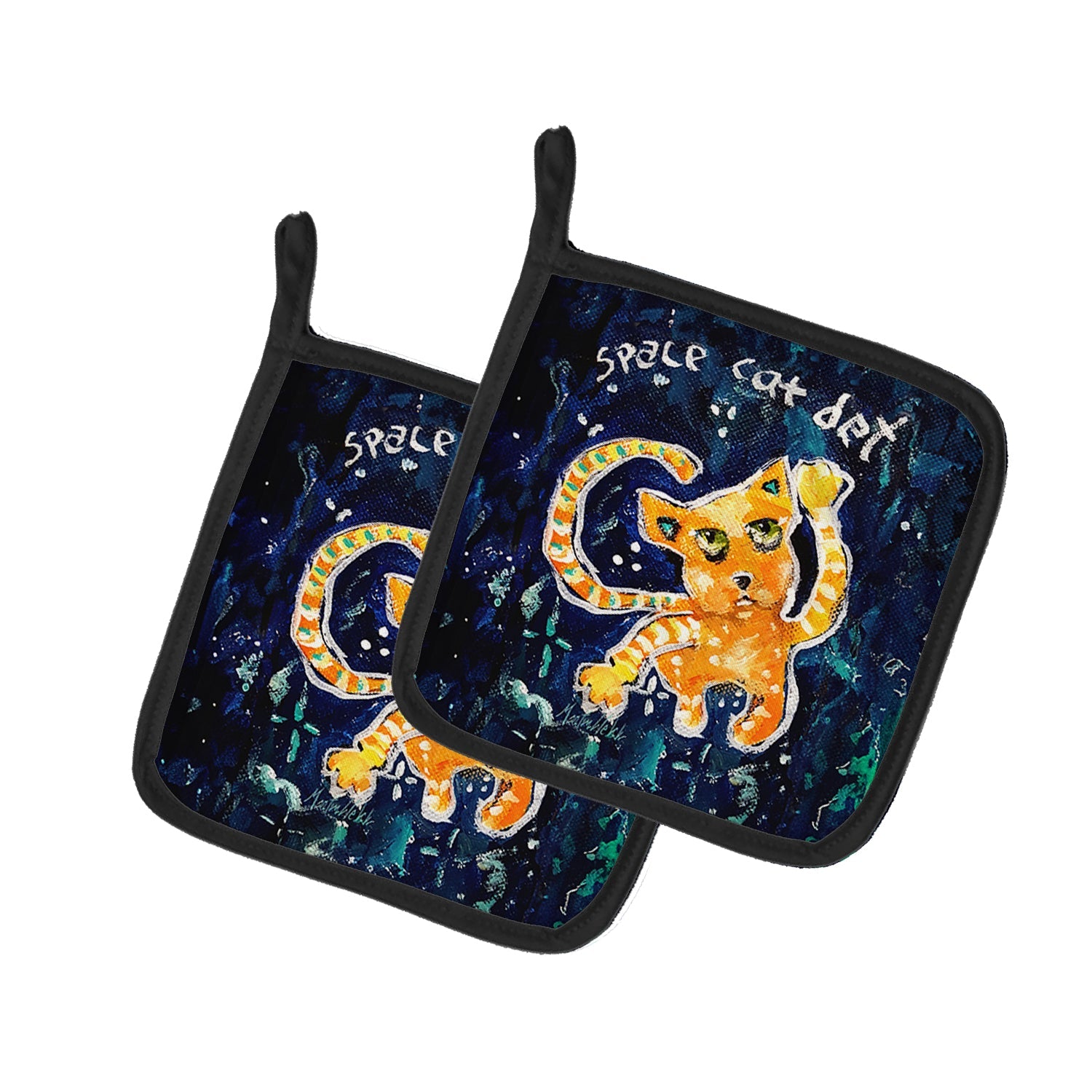 Space Cat Det Cat Pot Holder Set of 2 Heat Resistant Quilted Hot Pads 7.5 x 7.5 Inch, Insulated Kitchen Trivets for Cooking & Baking