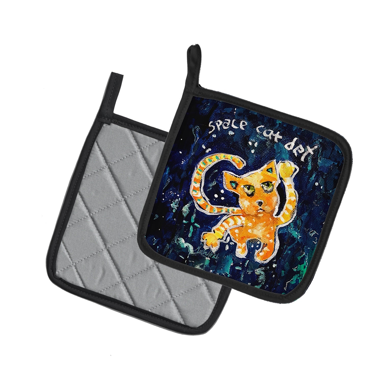 Space Cat Det Cat Pot Holder Set of 2 Heat Resistant Quilted Hot Pads 7.5 x 7.5 Inch, Insulated Kitchen Trivets for Cooking & Baking