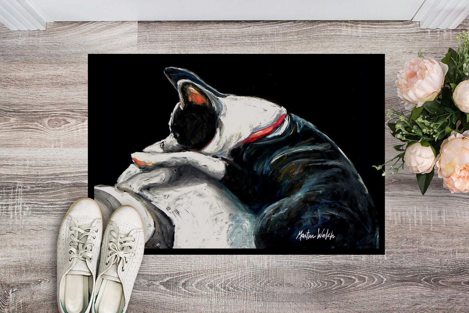 Boston Terrier Spot In The Sun Doormat Indoor Outdoor 24H X 36W Front Door Mat Rugs for Entryway, Non Slip Washable Low Pile,