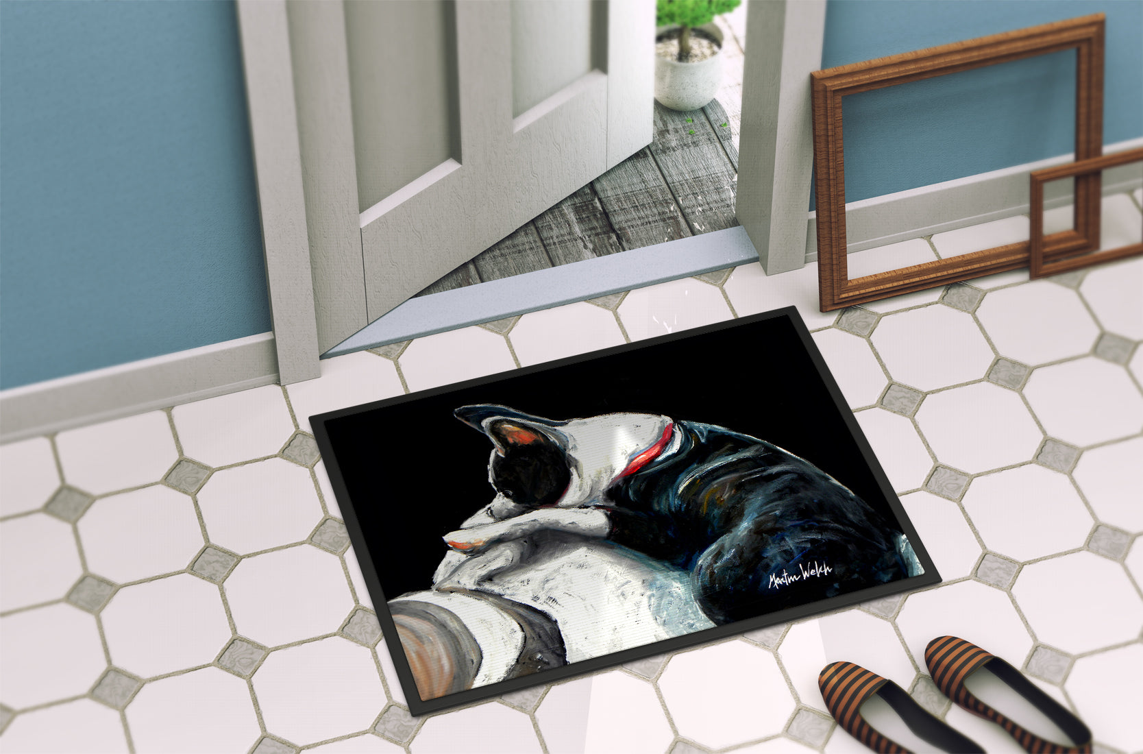 Boston Terrier Spot In The Sun Doormat Indoor Outdoor 24H X 36W Front Door Mat Rugs for Entryway, Non Slip Washable Low Pile,