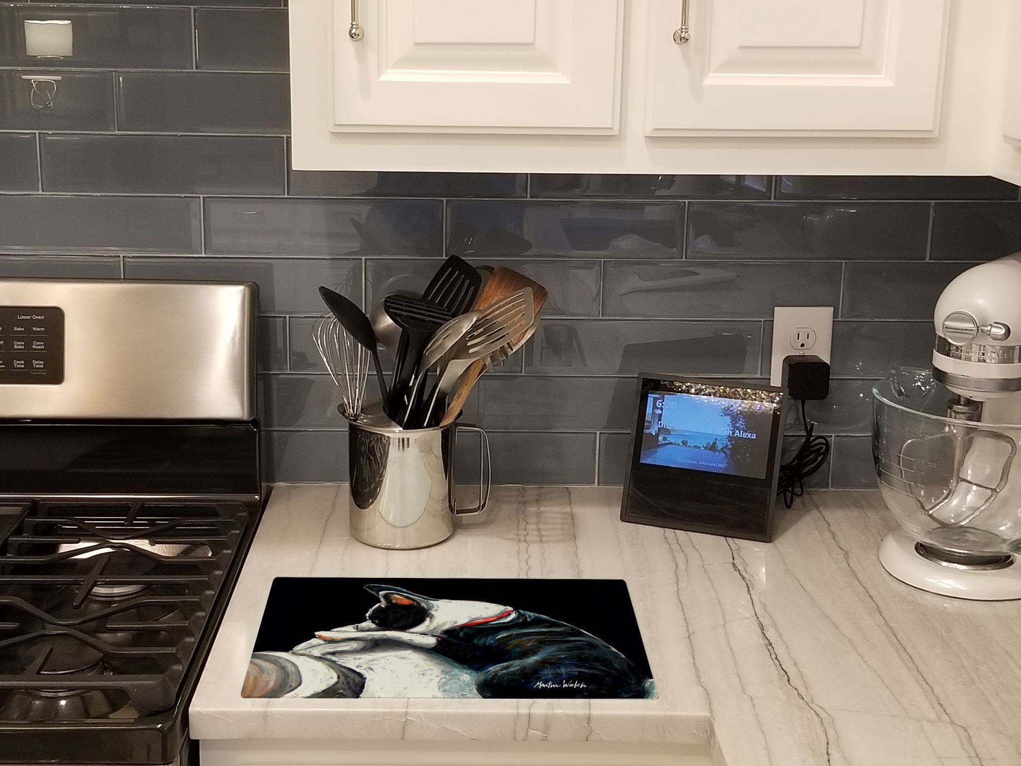 Boston Terrier Spot In The Sun Cutting Board Tempered Glass Kitchen Cutting Surface, Heat Resistant Chopping, Non-Slip Feet, Food Prep & Serving