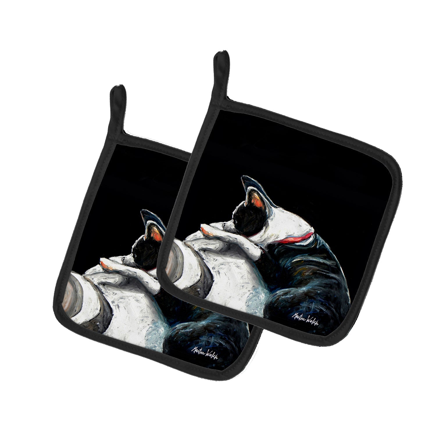 Boston Terrier Spot In The Sun Pot Holder Set of 2 Heat Resistant Quilted Hot Pads 7.5 x 7.5 Inch, Insulated Kitchen Trivets for Cooking & Baking
