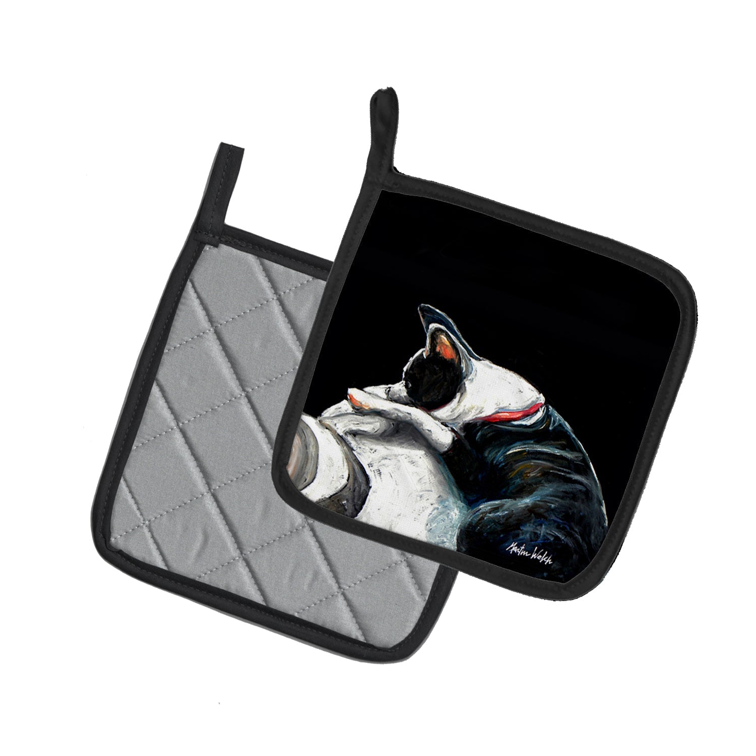Boston Terrier Spot In The Sun Pot Holder Set of 2 Heat Resistant Quilted Hot Pads 7.5 x 7.5 Inch, Insulated Kitchen Trivets for Cooking & Baking