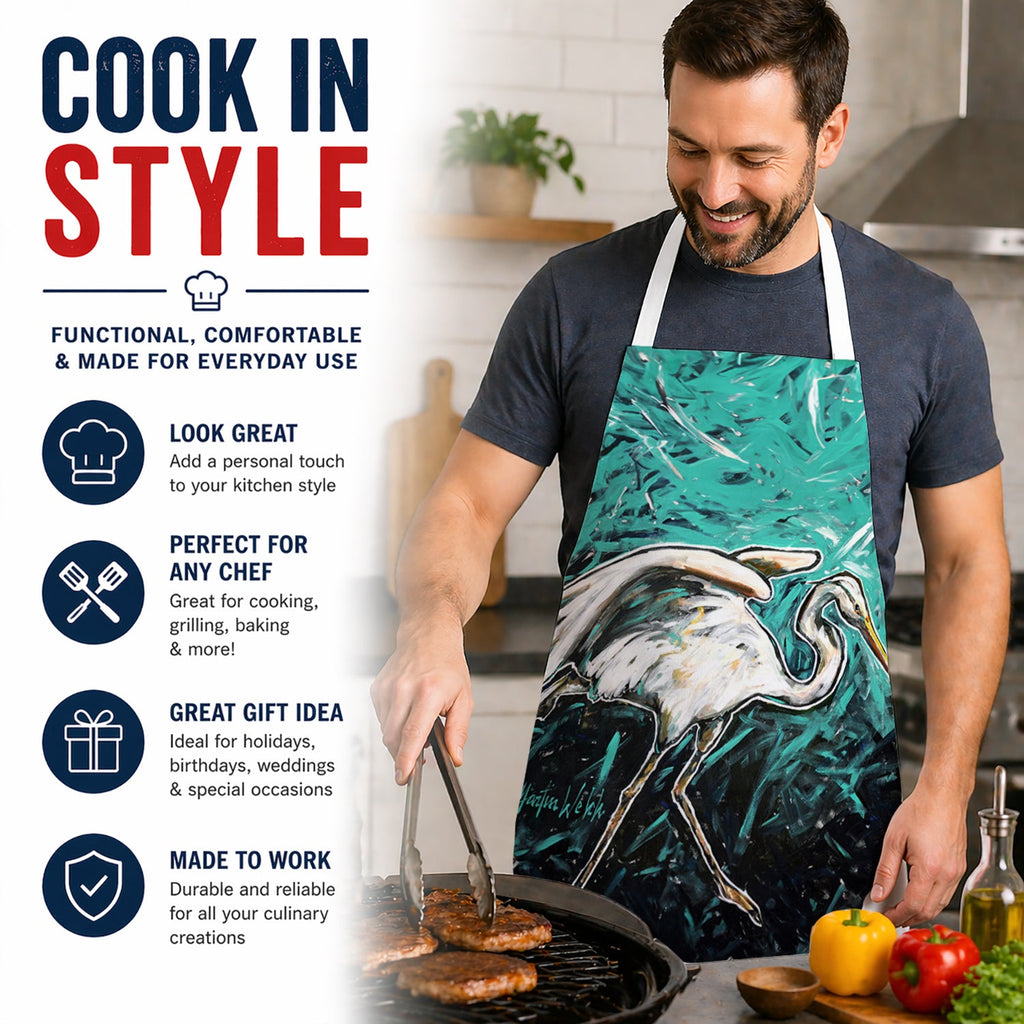Heron Stretch Apron Cooking Kitchen Server Baking Crafts Gardening for Adult Women Men, Unisex, Large, Multicolor
