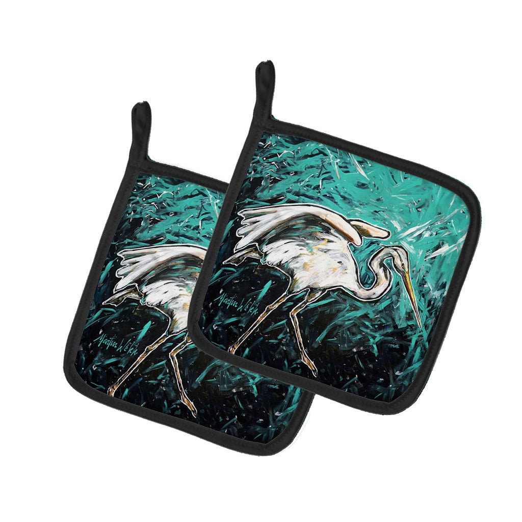 Heron Stretch Pot Holder Set of 2 Heat Resistant Quilted Hot Pads 7.5 x 7.5 Inch, Insulated Kitchen Trivets for Cooking & Baking