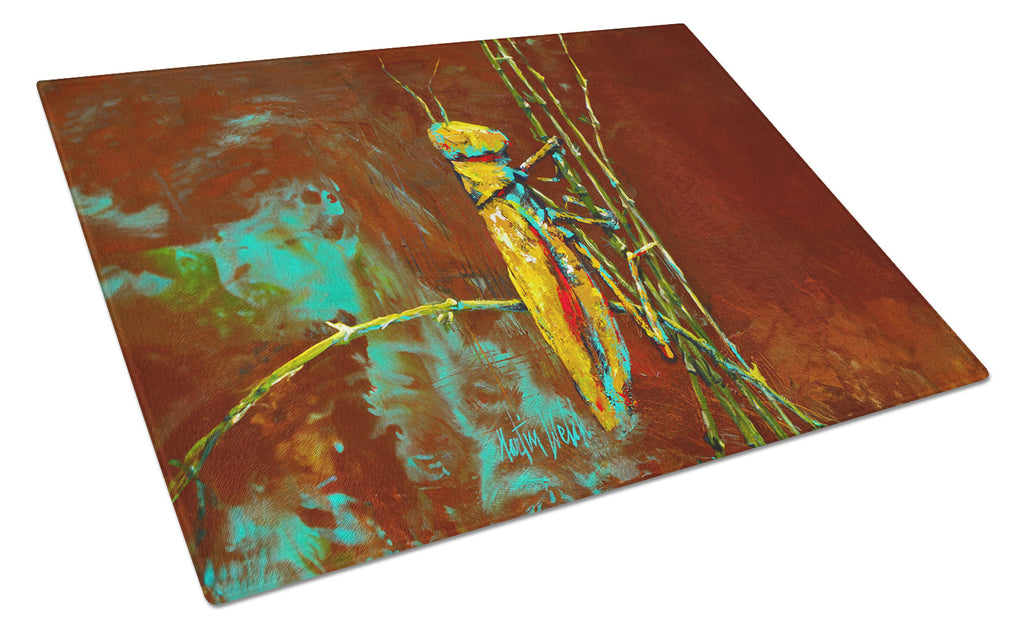 Stuck on Boo Grasshopper Cutting Board Tempered Glass Kitchen Cutting Surface, Heat Resistant Chopping, Non-Slip Feet, Food Prep & Serving