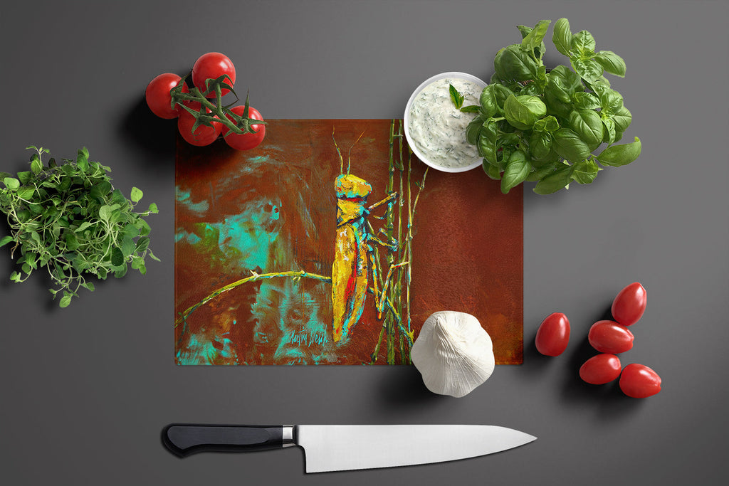 Stuck on Boo Grasshopper Cutting Board Tempered Glass Kitchen Cutting Surface, Heat Resistant Chopping, Non-Slip Feet, Food Prep & Serving