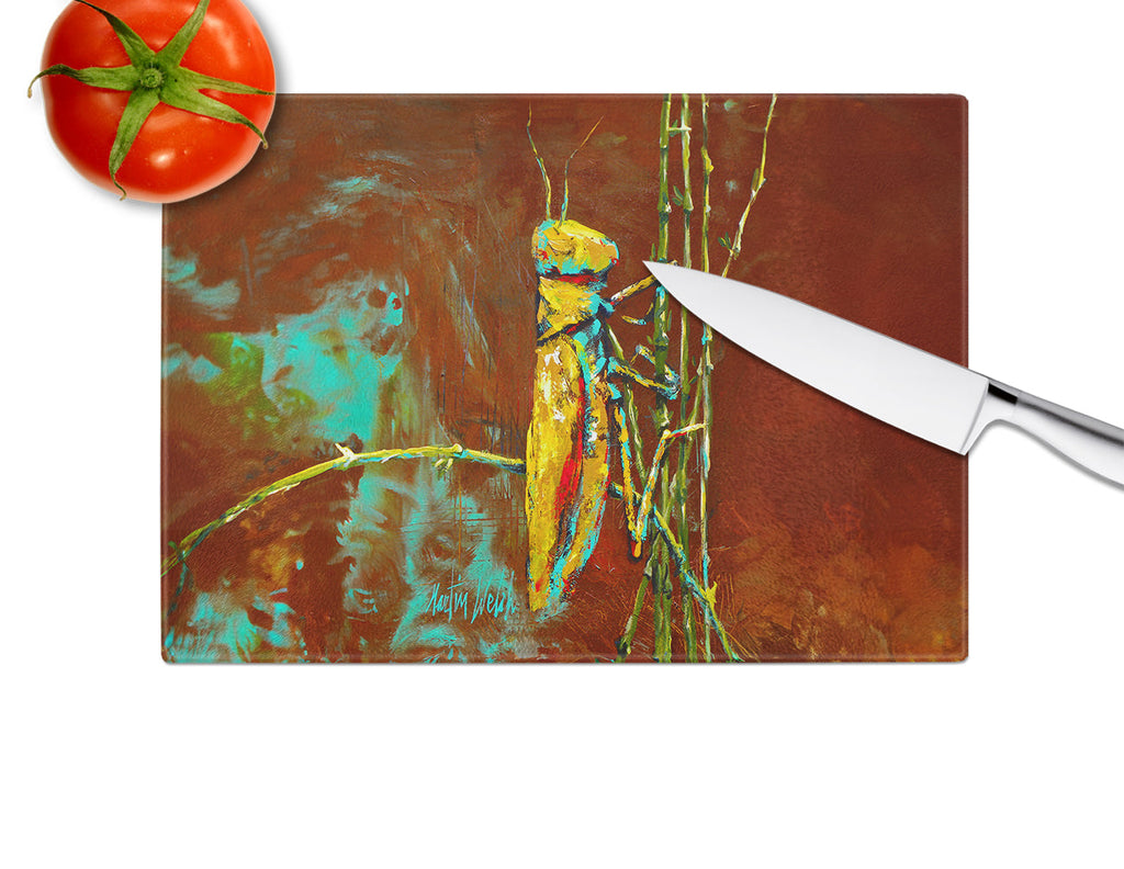 Stuck on Boo Grasshopper Cutting Board Tempered Glass Kitchen Cutting Surface, Heat Resistant Chopping, Non-Slip Feet, Food Prep & Serving