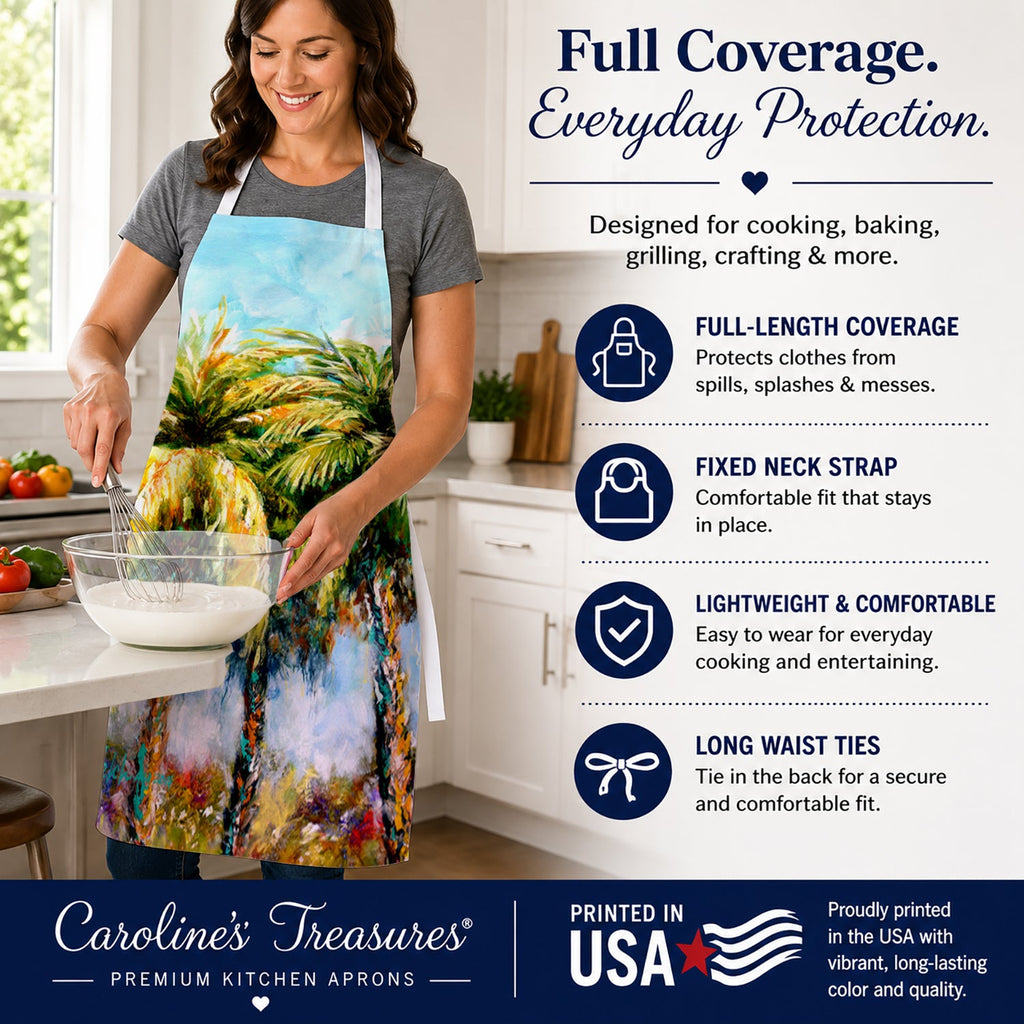 Summer Breezes Palm Tree Apron Cooking Kitchen Server Baking Crafts Gardening for Adult Women Men, Unisex, Large, Multicolor