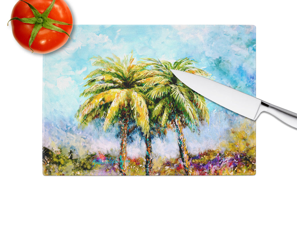 Summer Breezes Palm Tree Cutting Board Tempered Glass Kitchen Cutting Surface, Heat Resistant Chopping, Non-Slip Feet, Food Prep & Serving