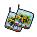 Summer Breezes Palm Tree Pot Holder Set of 2 Heat Resistant Quilted Hot Pads 7.5 x 7.5 Inch, Insulated Kitchen Trivets for Cooking & Baking
