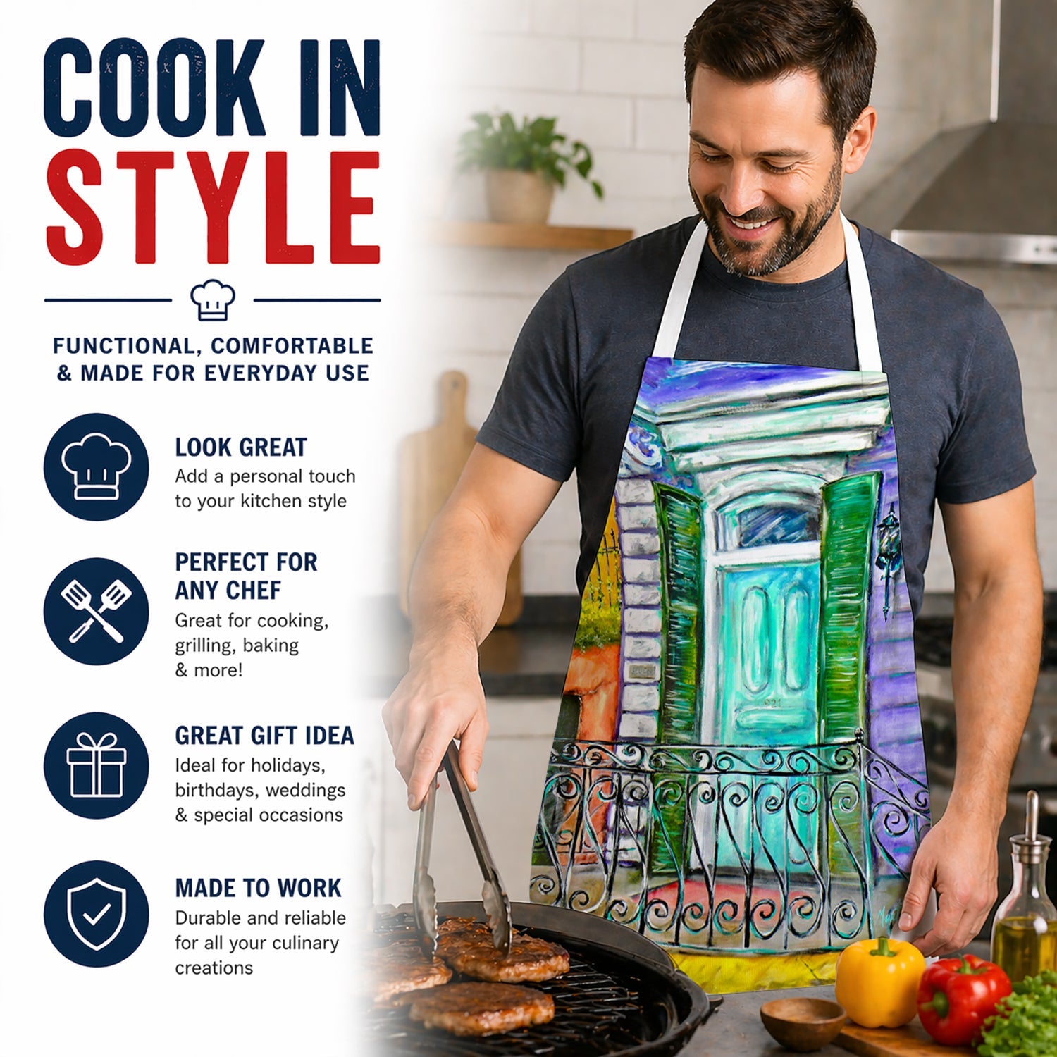 The House Next Door Apron Cooking Kitchen Server Baking Crafts Gardening for Adult Women Men, Unisex, Large, Multicolor