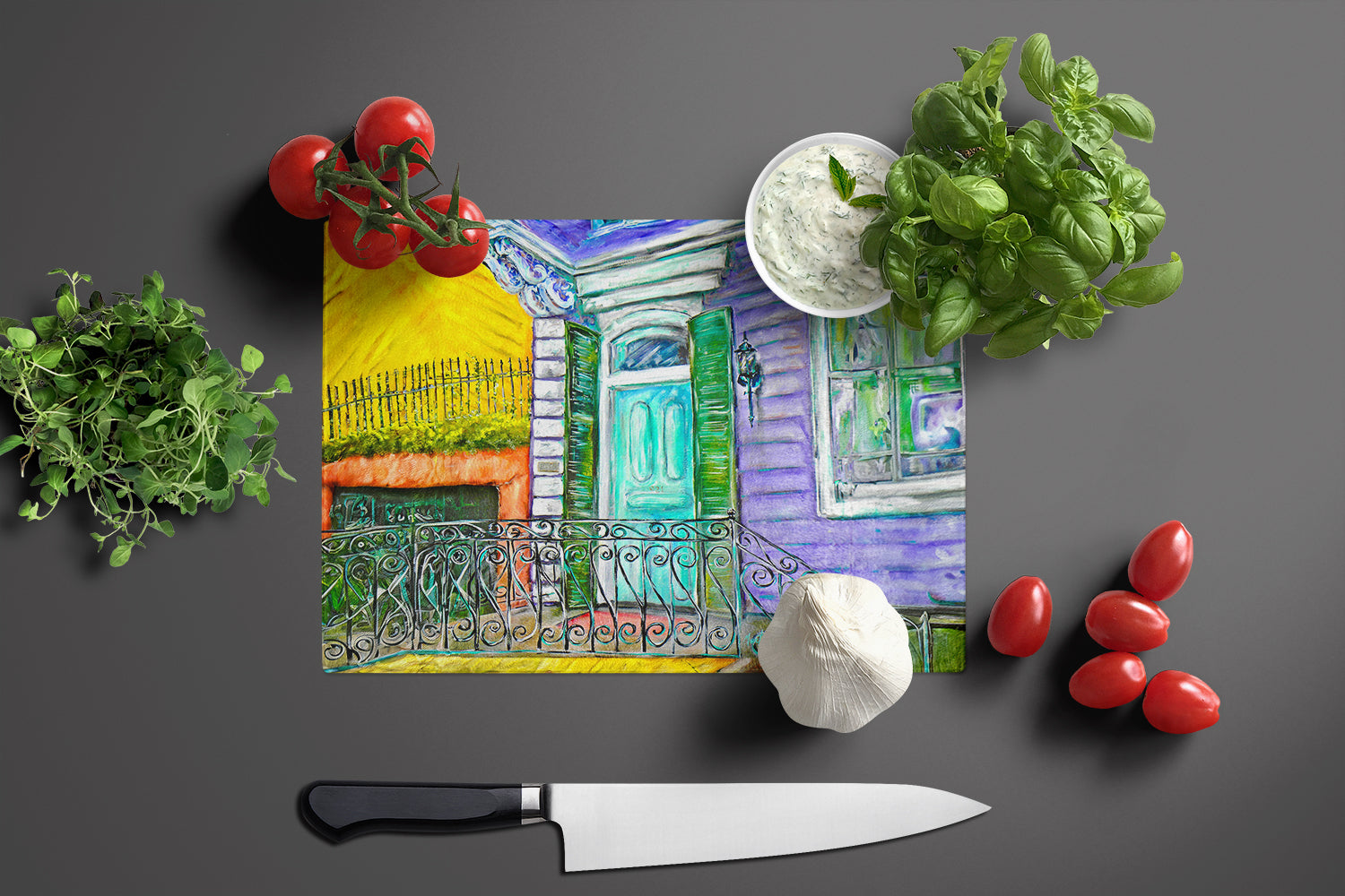 The House Next Door Cutting Board Tempered Glass Kitchen Cutting Surface, Heat Resistant Chopping, Non-Slip Feet, Food Prep & Serving