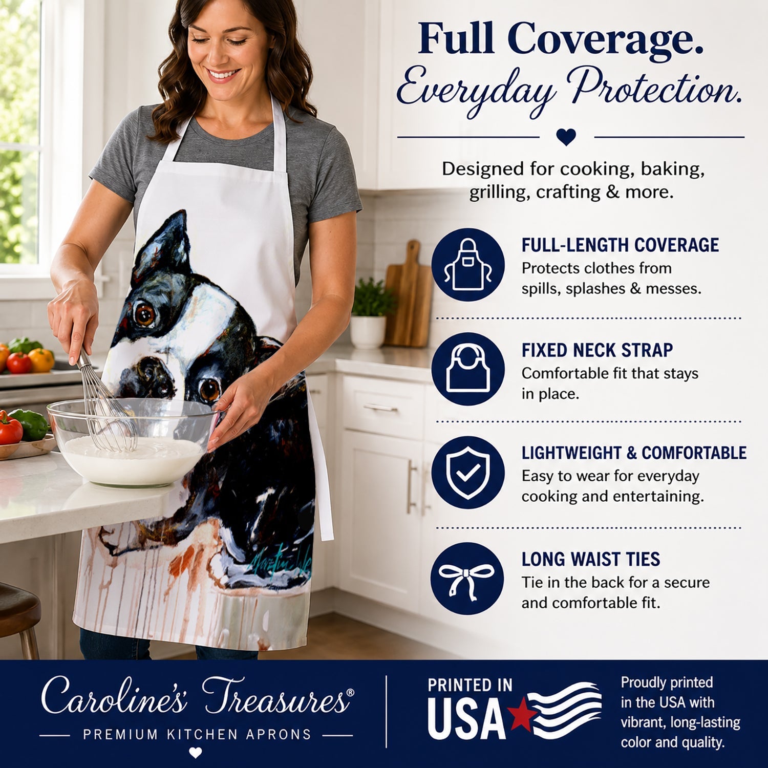 Boston Terrier The Look Apron Cooking Kitchen Server Baking Crafts Gardening for Adult Women Men, Unisex, Large, Multicolor