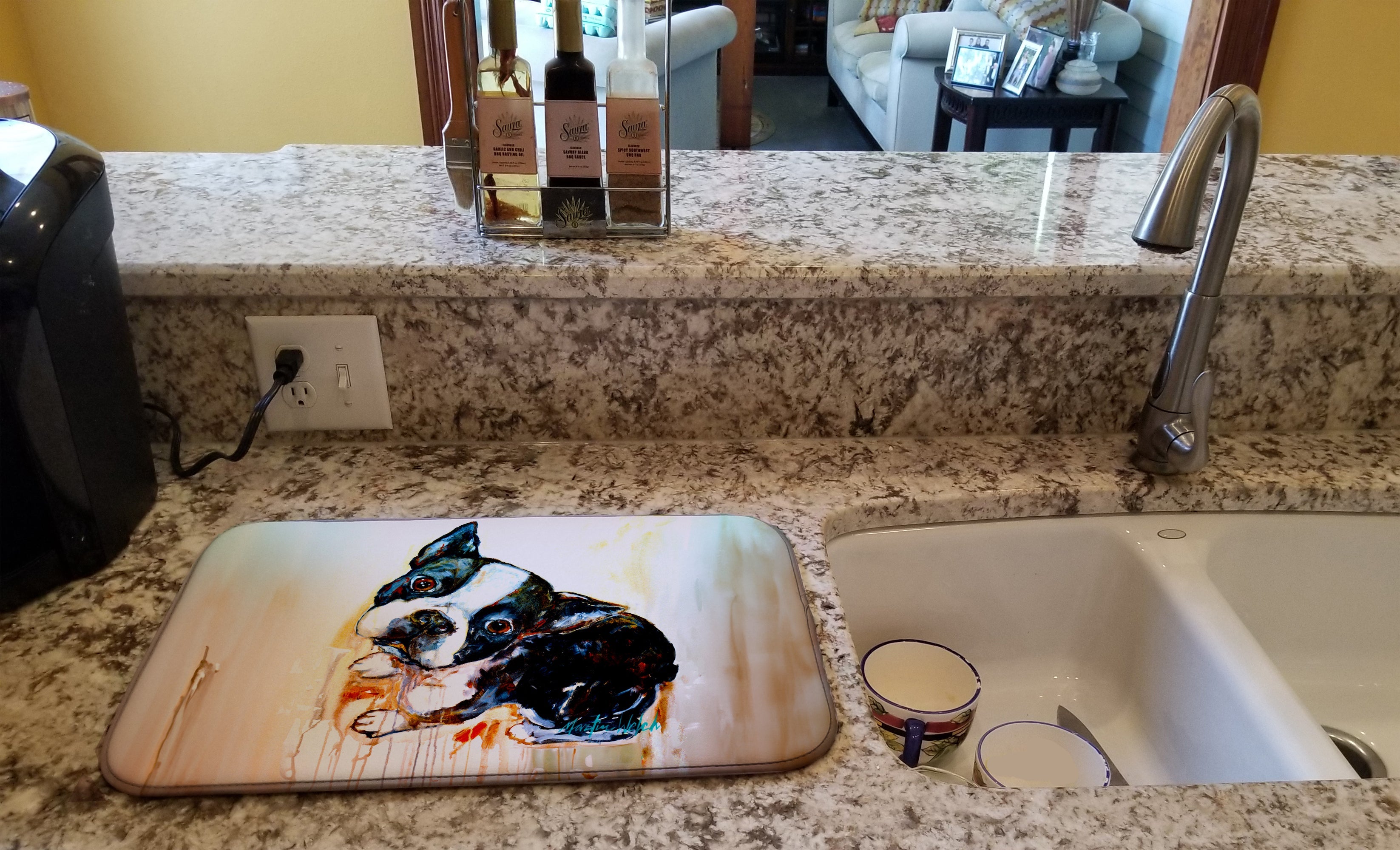 Boston Terrier The Look Dish Drying Mat Absorbent Dish Drying Mat Pad for Kitchen Counter Dish Drainer Mat for Countertop, 14 x 21", Multicolor