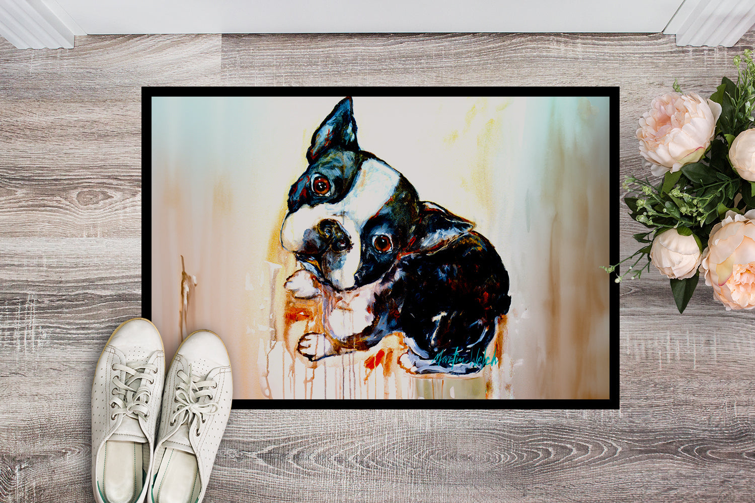 Boston Terrier The Look Doormat Indoor Outdoor 24H X 36W Front Door Mat Rugs for Entryway, Non Slip Washable Low Pile,