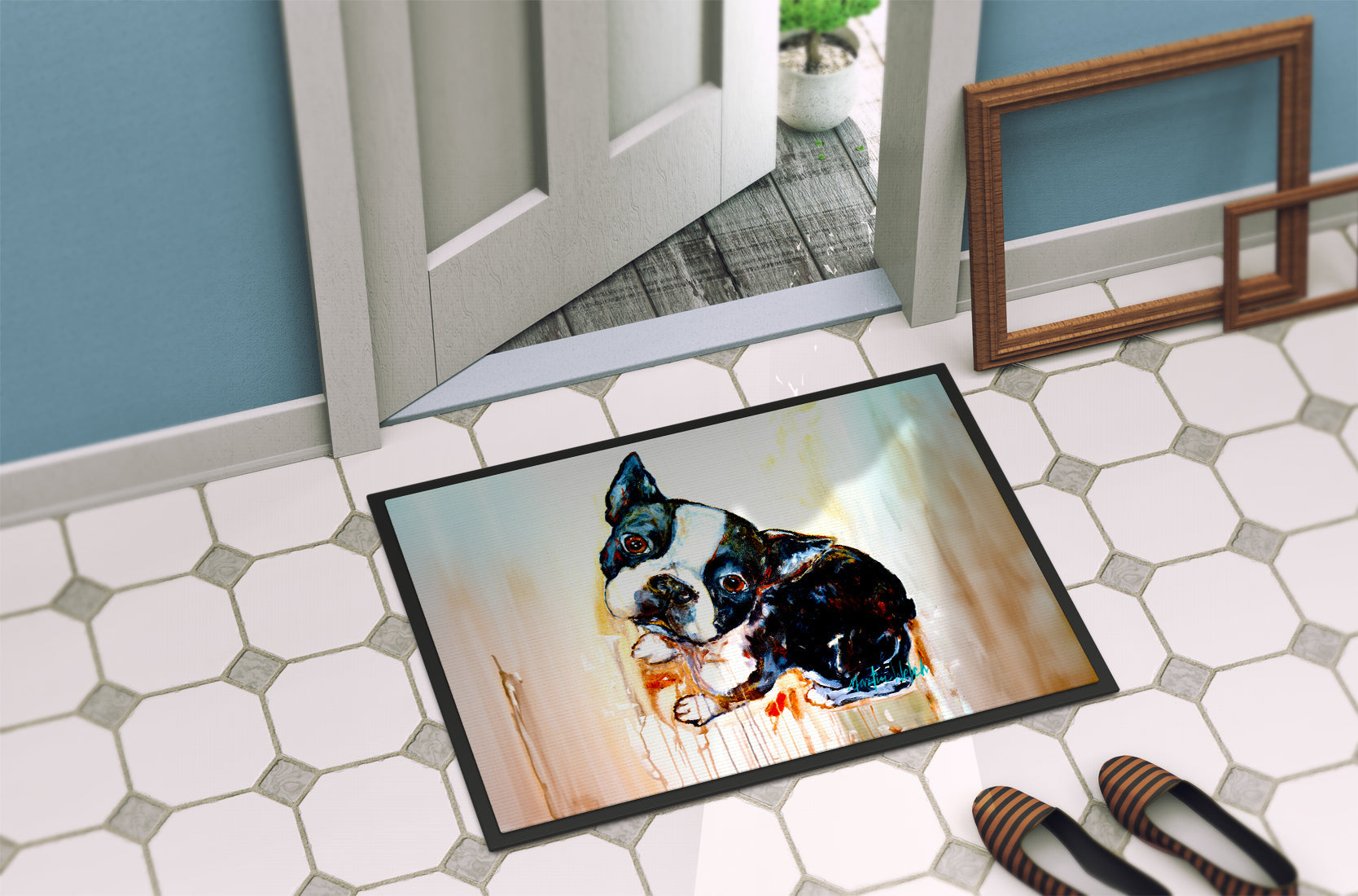 Boston Terrier The Look Doormat Indoor Outdoor 24H X 36W Front Door Mat Rugs for Entryway, Non Slip Washable Low Pile,