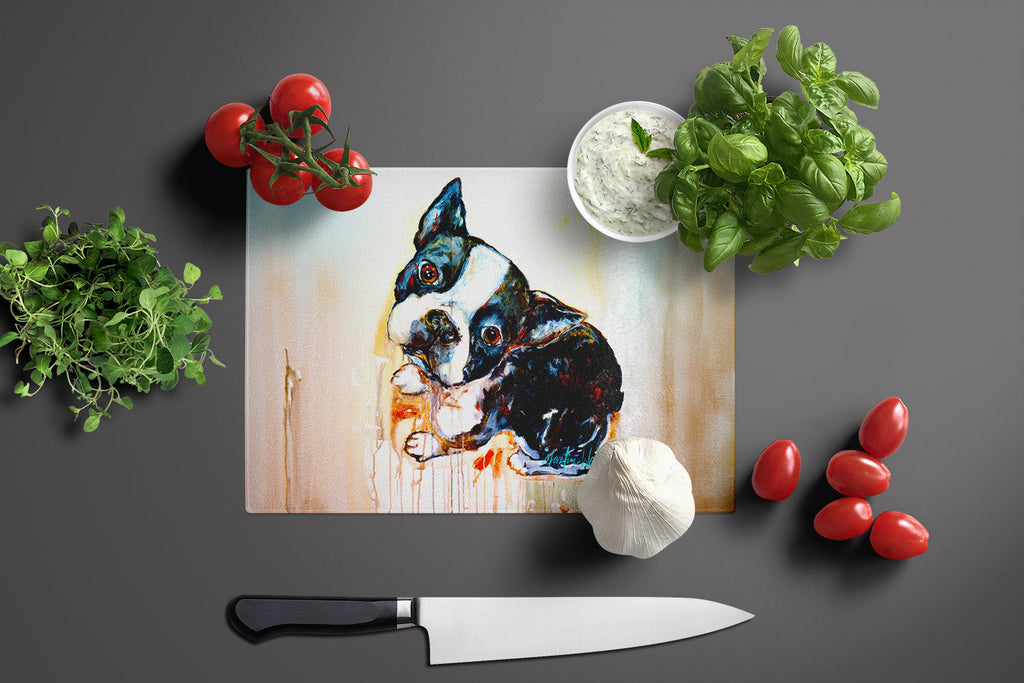 Boston Terrier The Look Cutting Board Tempered Glass Kitchen Cutting Surface, Heat Resistant Chopping, Non-Slip Feet, Food Prep & Serving
