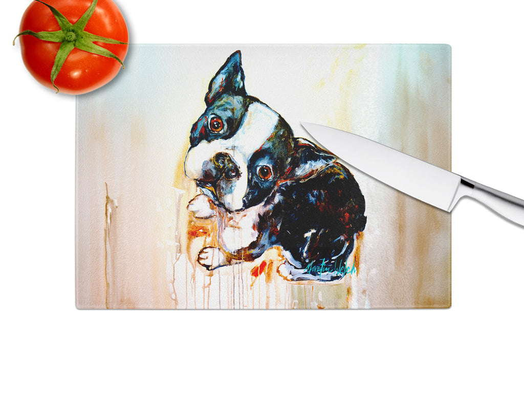 Boston Terrier The Look Cutting Board Tempered Glass Kitchen Cutting Surface, Heat Resistant Chopping, Non-Slip Feet, Food Prep & Serving