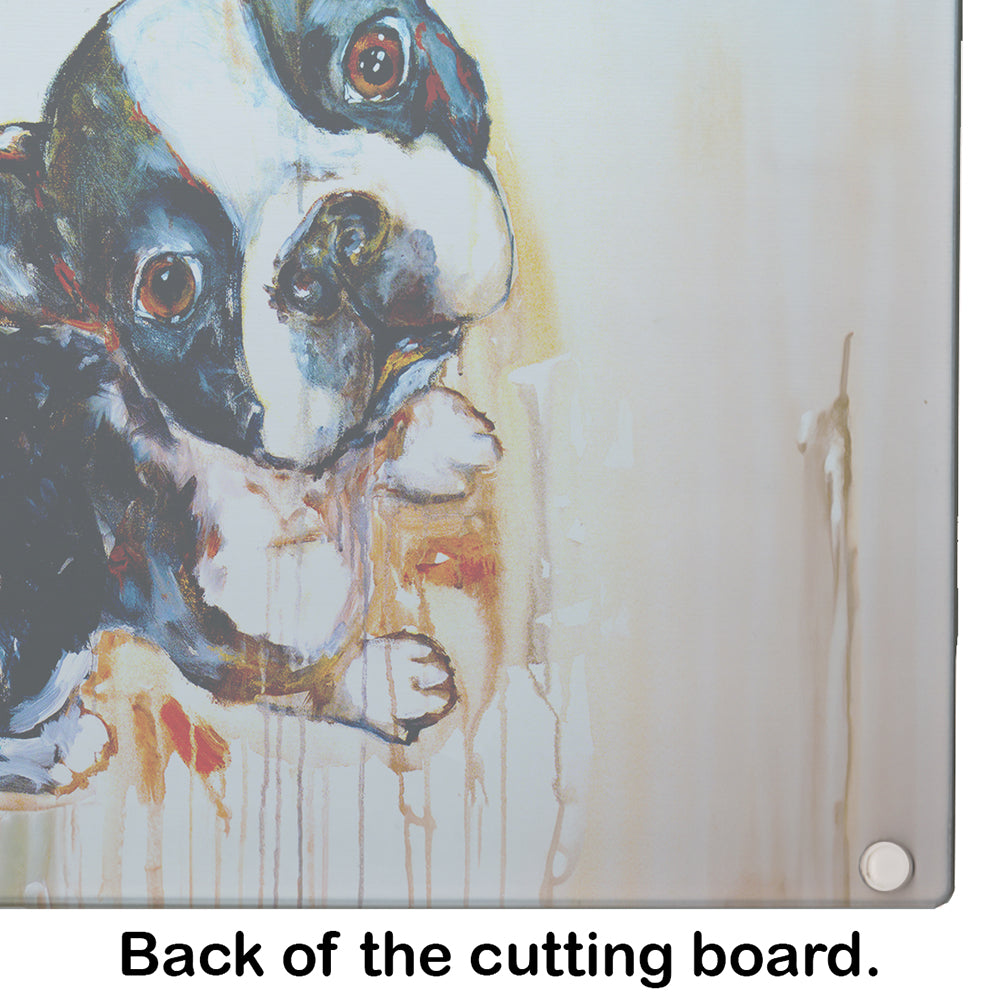 Boston Terrier The Look Cutting Board Tempered Glass Kitchen Cutting Surface, Heat Resistant Chopping, Non-Slip Feet, Food Prep & Serving