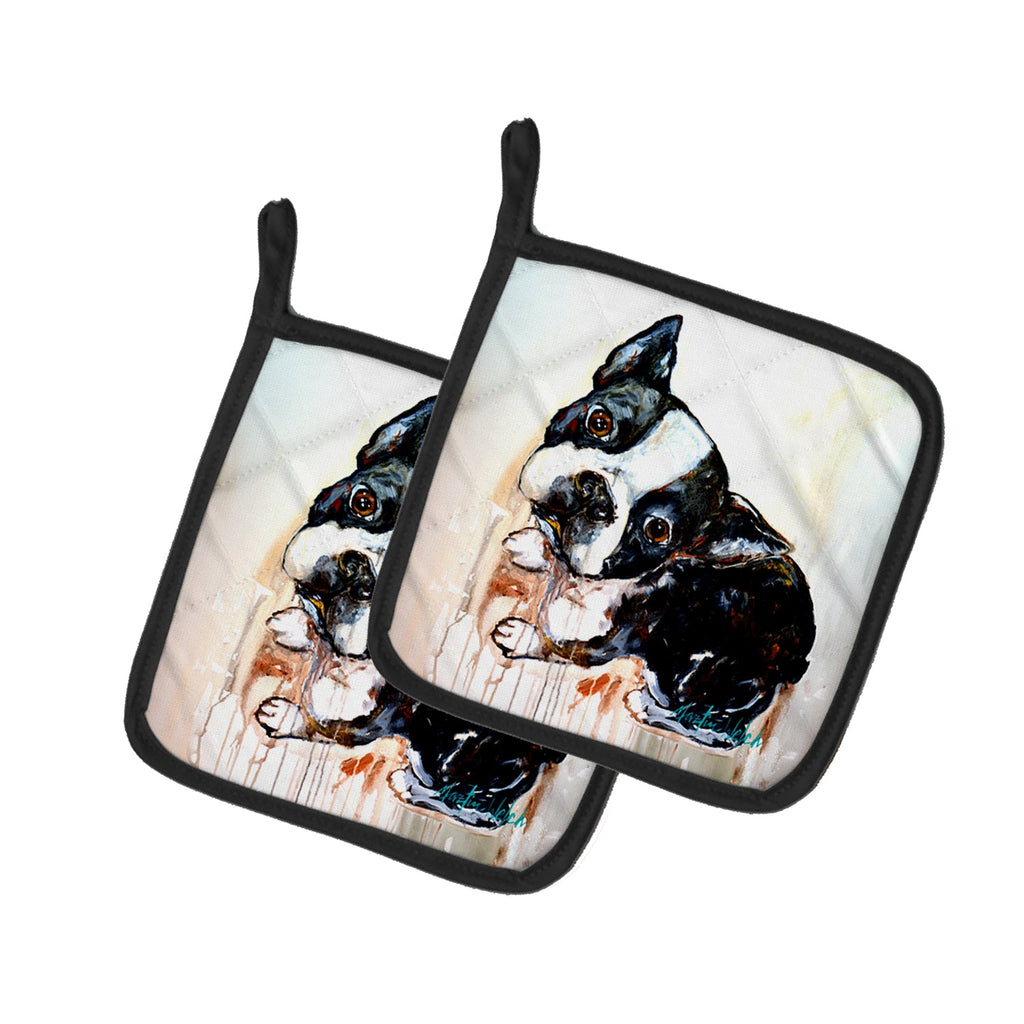 Boston Terrier The Look Pot Holder Set of 2 Heat Resistant Quilted Hot Pads 7.5 x 7.5 Inch, Insulated Kitchen Trivets for Cooking & Baking