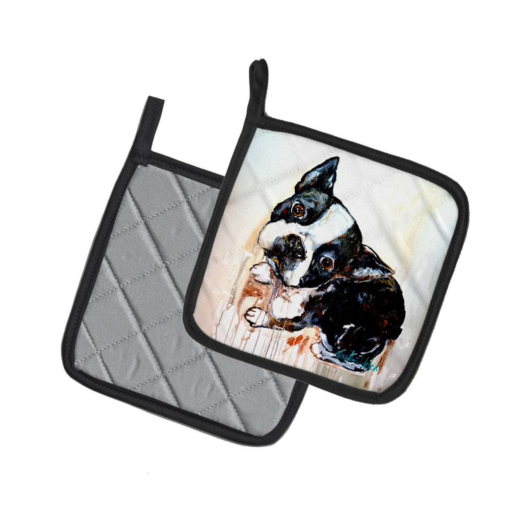 Boston Terrier The Look Pot Holder Set of 2 Heat Resistant Quilted Hot Pads 7.5 x 7.5 Inch, Insulated Kitchen Trivets for Cooking & Baking
