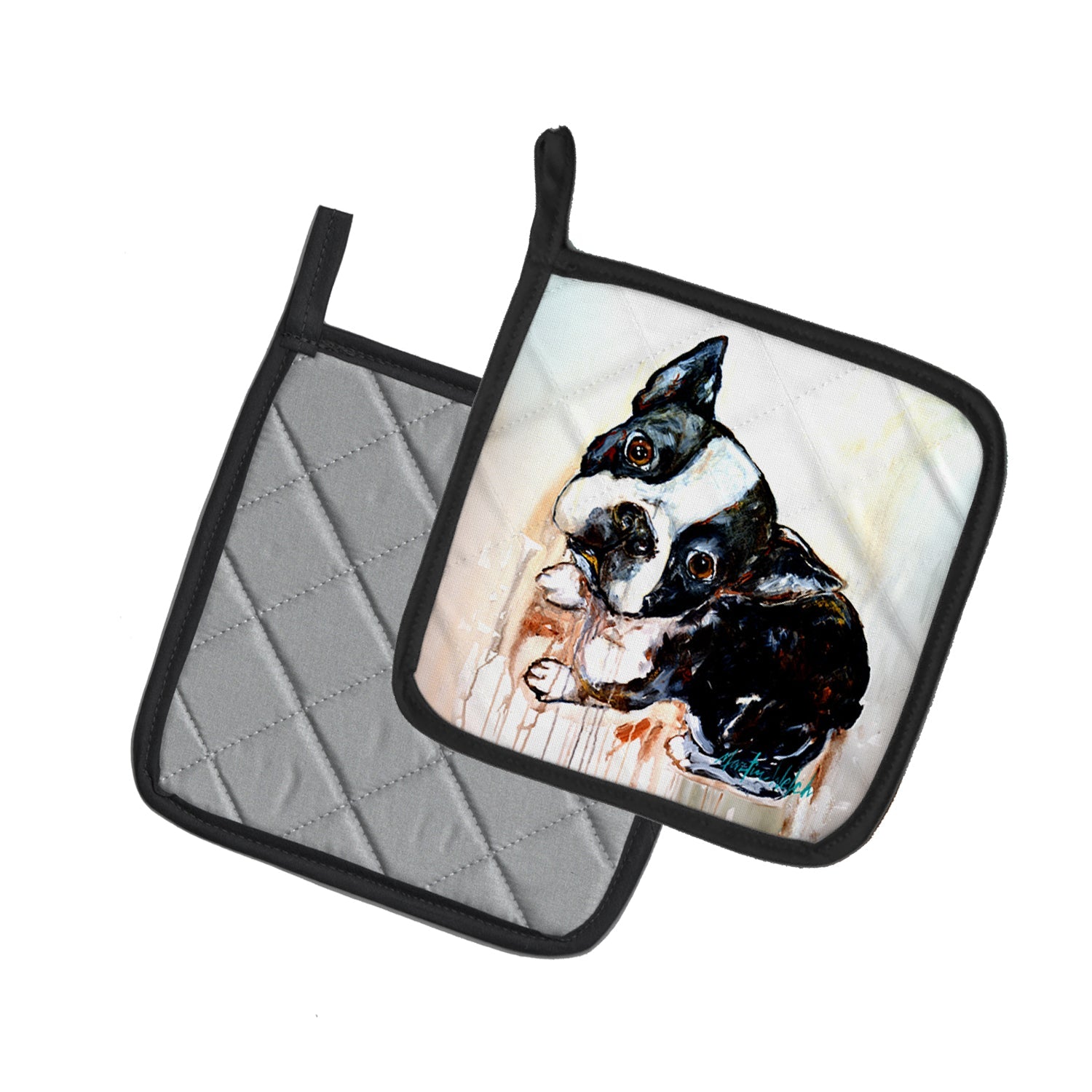Boston Terrier The Look Pot Holder Set of 2 Heat Resistant Quilted Hot Pads 7.5 x 7.5 Inch, Insulated Kitchen Trivets for Cooking & Baking