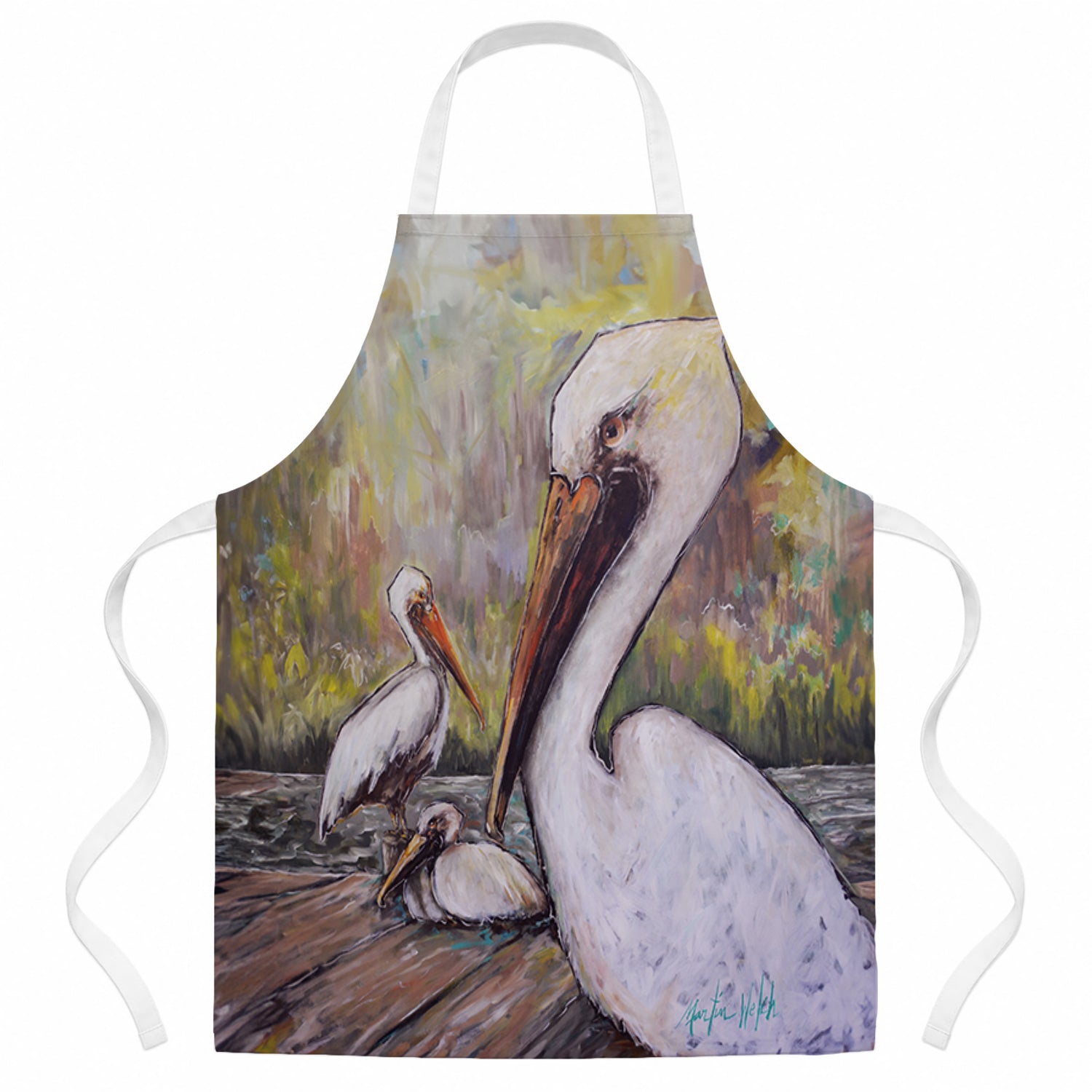 Three Pelicans on a Pier Apron Cooking Kitchen Server Baking Crafts Gardening for Adult Women Men, Unisex, Large, Multicolor