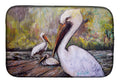 Three Pelicans on a Pier Dish Drying Mat Absorbent Dish Drying Mat Pad for Kitchen Counter Dish Drainer Mat for Countertop, 14 x 21", Multicolor