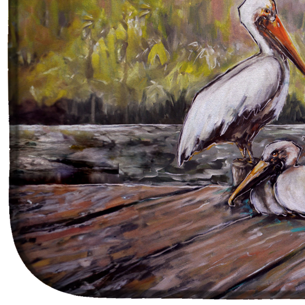 Three Pelicans on a Pier Dish Drying Mat Absorbent Dish Drying Mat Pad for Kitchen Counter Dish Drainer Mat for Countertop, 14 x 21", Multicolor