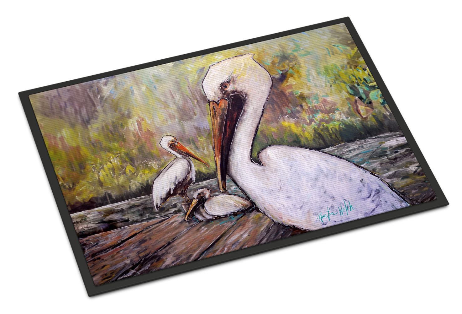 Three Pelicans on a Pier Doormat Indoor Outdoor 24H X 36W Front Door Mat Rugs for Entryway, Non Slip Washable Low Pile,