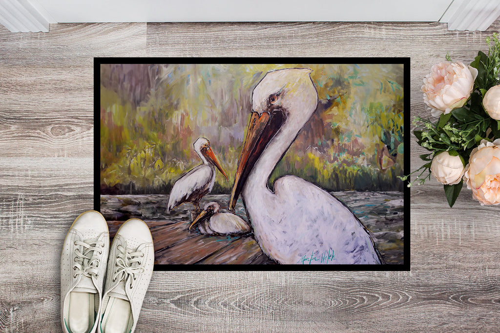 Three Pelicans on a Pier Doormat Indoor Outdoor 24H X 36W Front Door Mat Rugs for Entryway, Non Slip Washable Low Pile,