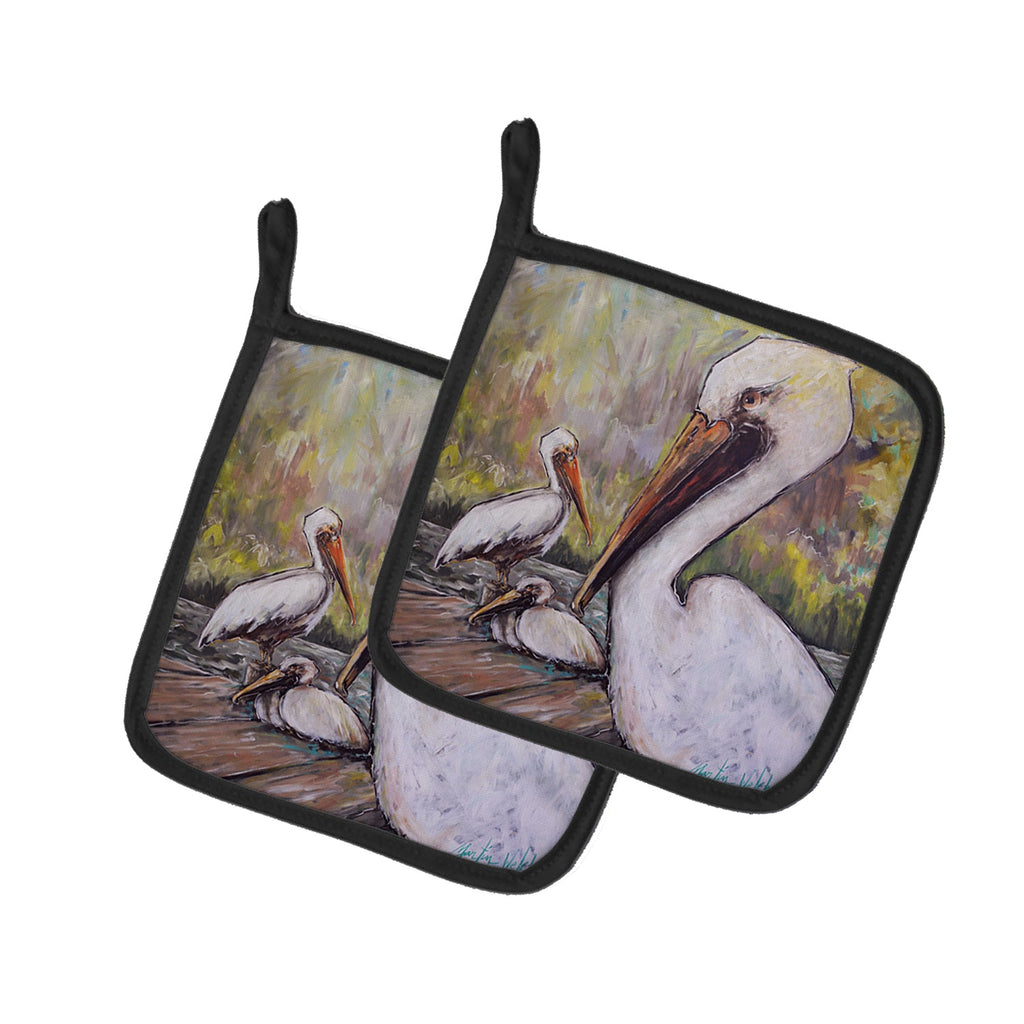 Three Pelicans on a Pier Pot Holder Set of 2 Heat Resistant Quilted Hot Pads 7.5 x 7.5 Inch, Insulated Kitchen Trivets for Cooking & Baking