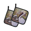 Three Pelicans on a Pier Pot Holder Set of 2 Heat Resistant Quilted Hot Pads 7.5 x 7.5 Inch, Insulated Kitchen Trivets for Cooking & Baking