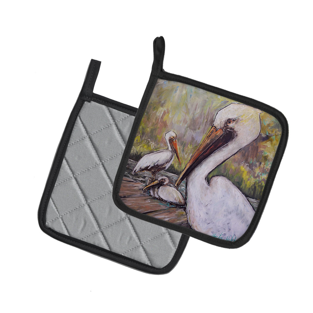 Three Pelicans on a Pier Pot Holder Set of 2 Heat Resistant Quilted Hot Pads 7.5 x 7.5 Inch, Insulated Kitchen Trivets for Cooking & Baking