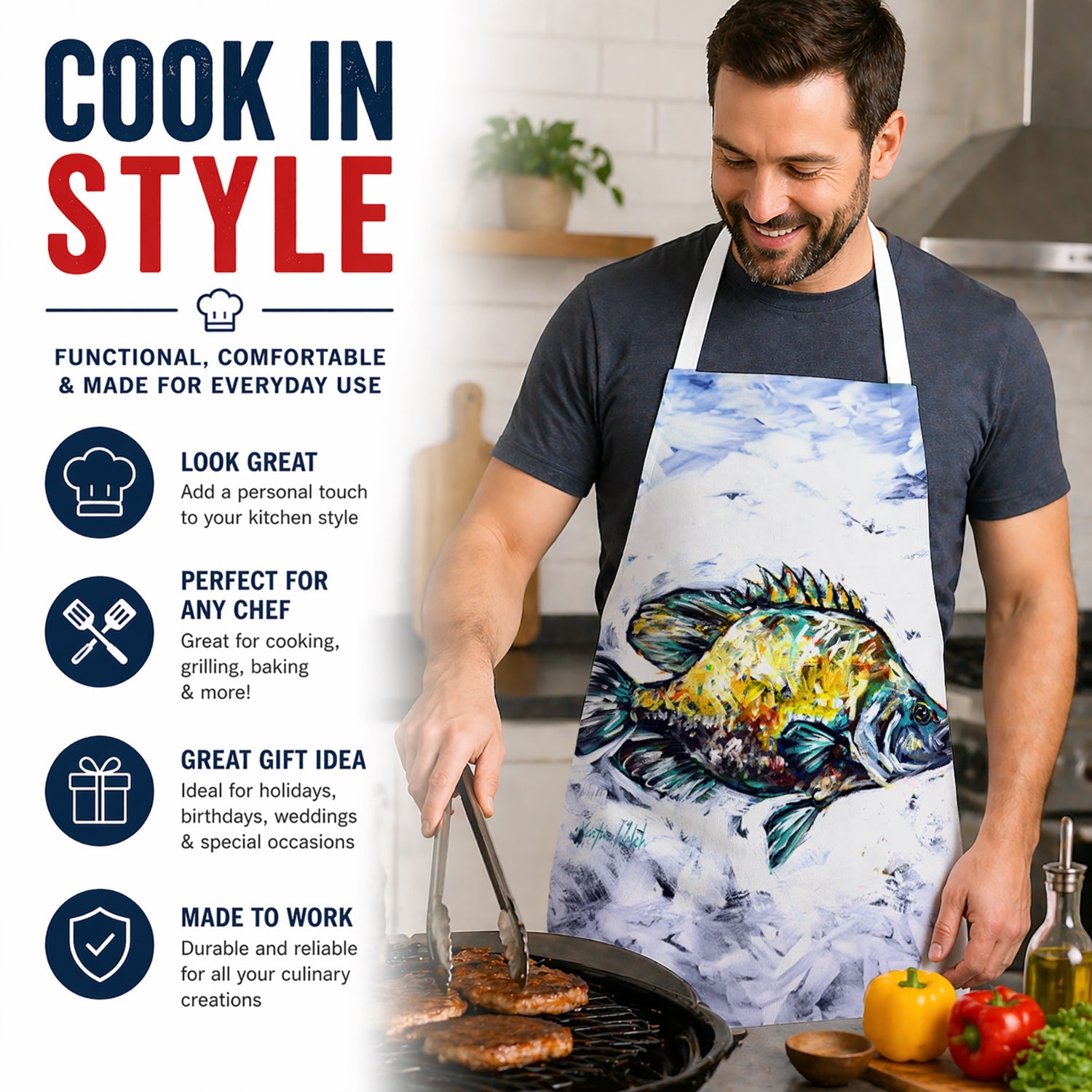 Triple Tail Apron Cooking Kitchen Server Baking Crafts Gardening for Adult Women Men, Unisex, Large, Multicolor