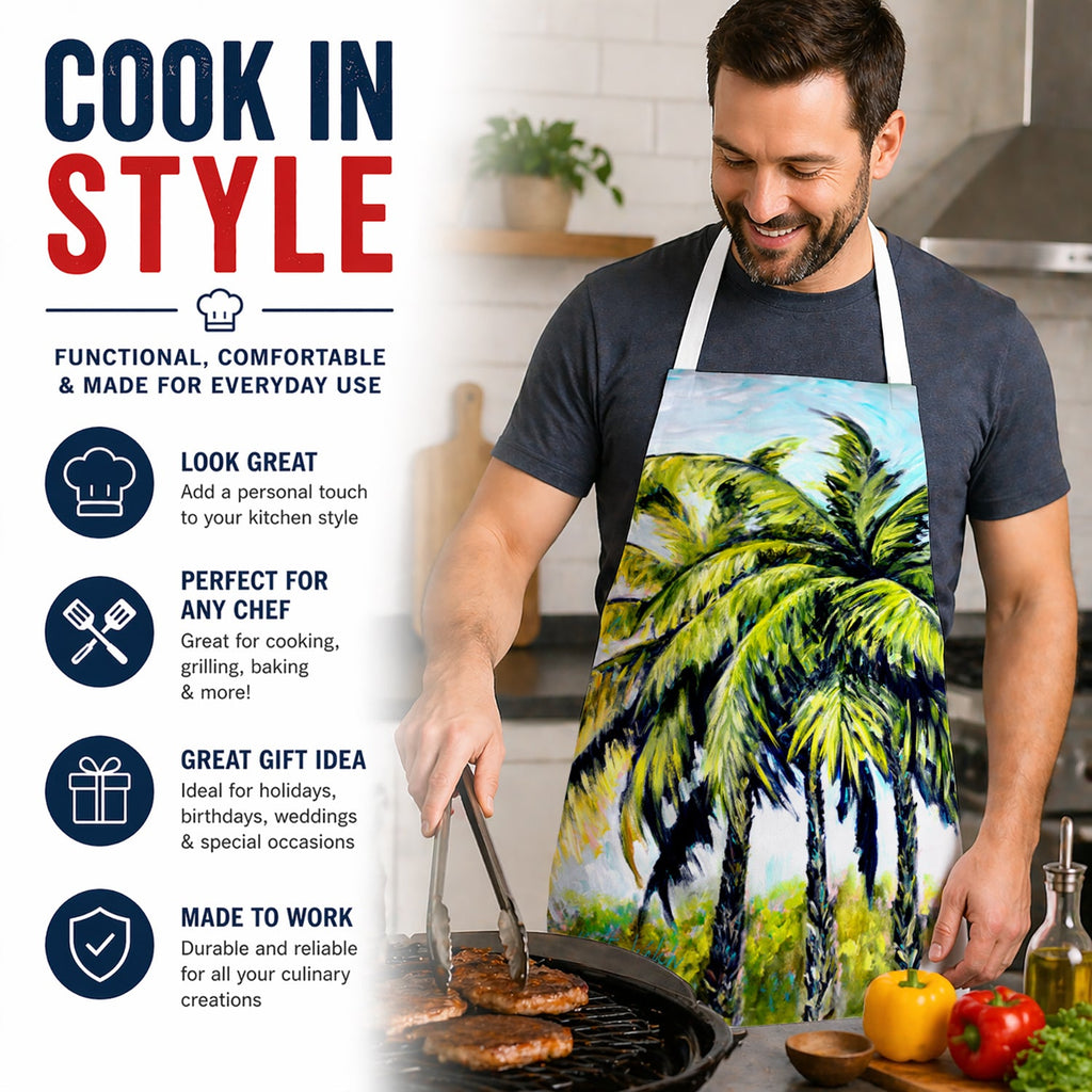 Tropical Breeze Palm Trees Apron Cooking Kitchen Server Baking Crafts Gardening for Adult Women Men, Unisex, Large, Multicolor