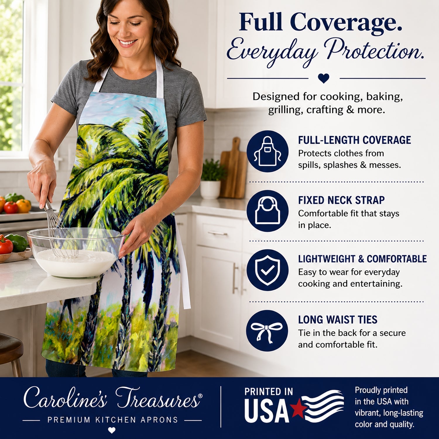 Tropical Breeze Palm Trees Apron Cooking Kitchen Server Baking Crafts Gardening for Adult Women Men, Unisex, Large, Multicolor