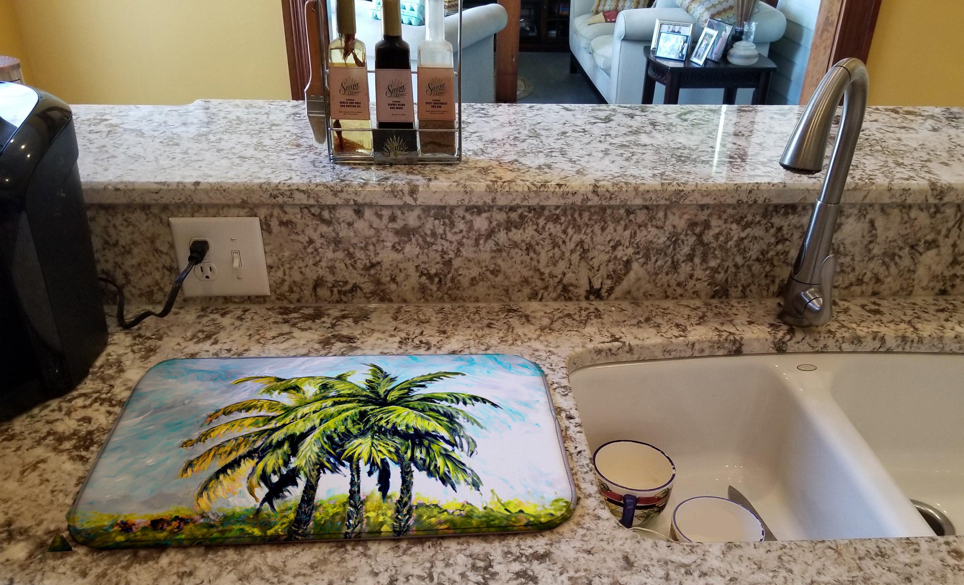 Tropical Breeze Palm Trees Dish Drying Mat Absorbent Dish Drying Mat Pad for Kitchen Counter Dish Drainer Mat for Countertop, 14 x 21", Multicolor