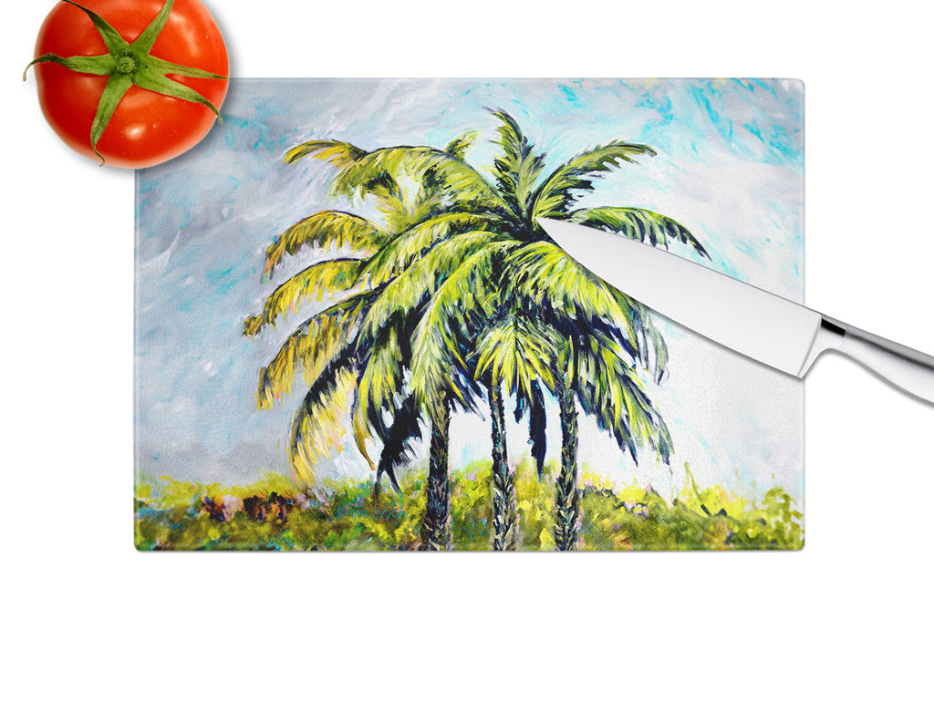 Tropical Breeze Palm Trees Cutting Board Tempered Glass Kitchen Cutting Surface, Heat Resistant Chopping, Non-Slip Feet, Food Prep & Serving