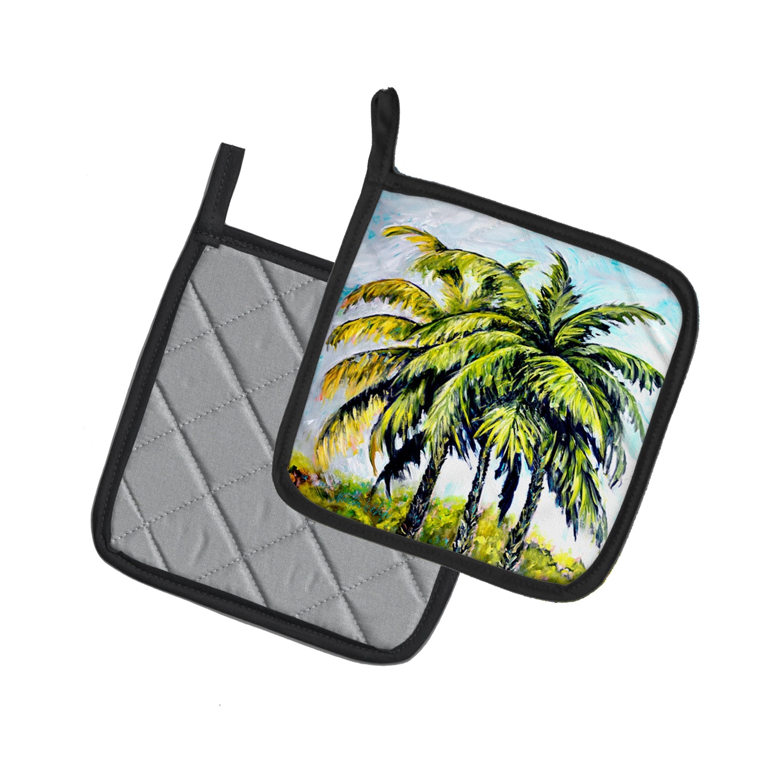 Tropical Breeze Palm Trees Pot Holder Set of 2 Heat Resistant Quilted Hot Pads 7.5 x 7.5 Inch, Insulated Kitchen Trivets for Cooking & Baking