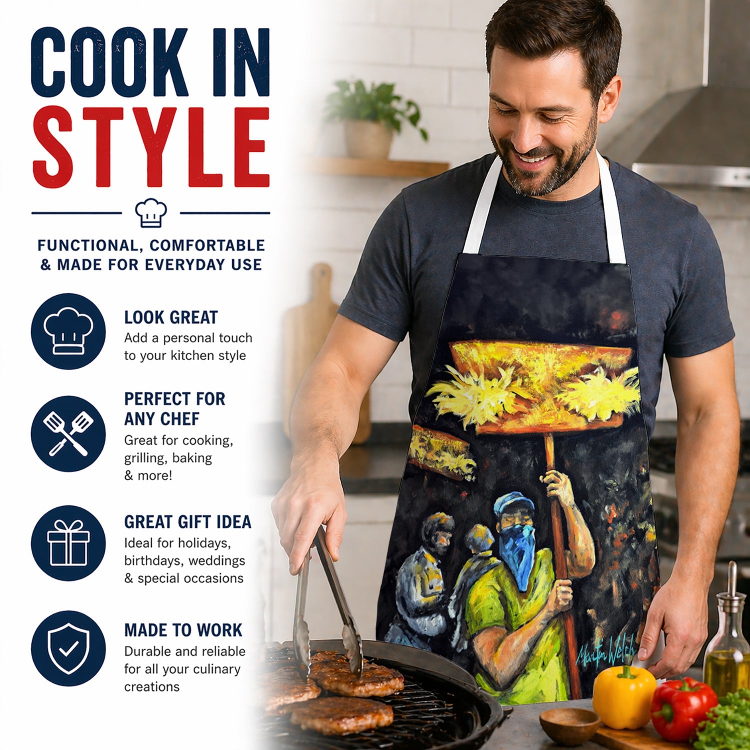 Turn Up The Heat Mardi Gras Apron Cooking Kitchen Server Baking Crafts Gardening for Adult Women Men, Unisex, Large, Multicolor