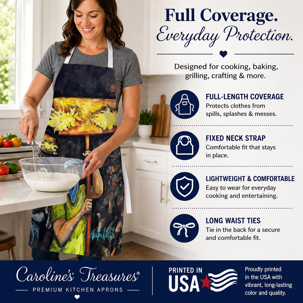 Turn Up The Heat Mardi Gras Apron Cooking Kitchen Server Baking Crafts Gardening for Adult Women Men, Unisex, Large, Multicolor