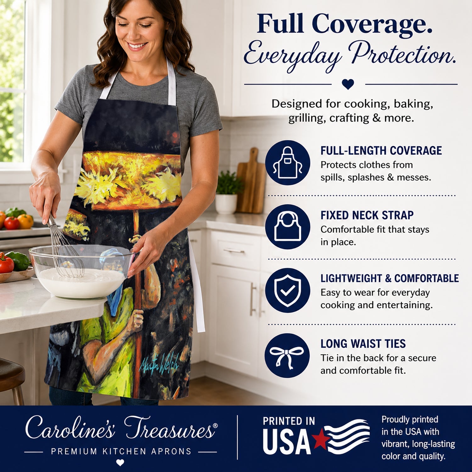 Turn Up The Heat Mardi Gras Apron Cooking Kitchen Server Baking Crafts Gardening for Adult Women Men, Unisex, Large, Multicolor