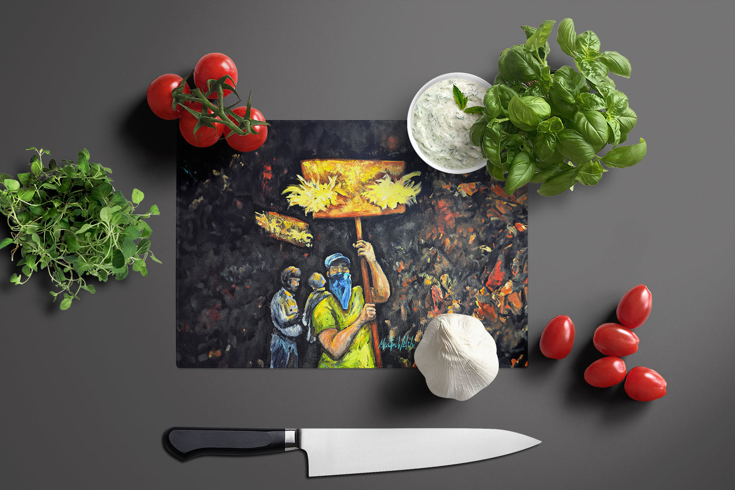 Turn Up The Heat Mardi Gras Cutting Board Tempered Glass Kitchen Cutting Surface, Heat Resistant Chopping, Non-Slip Feet, Food Prep & Serving